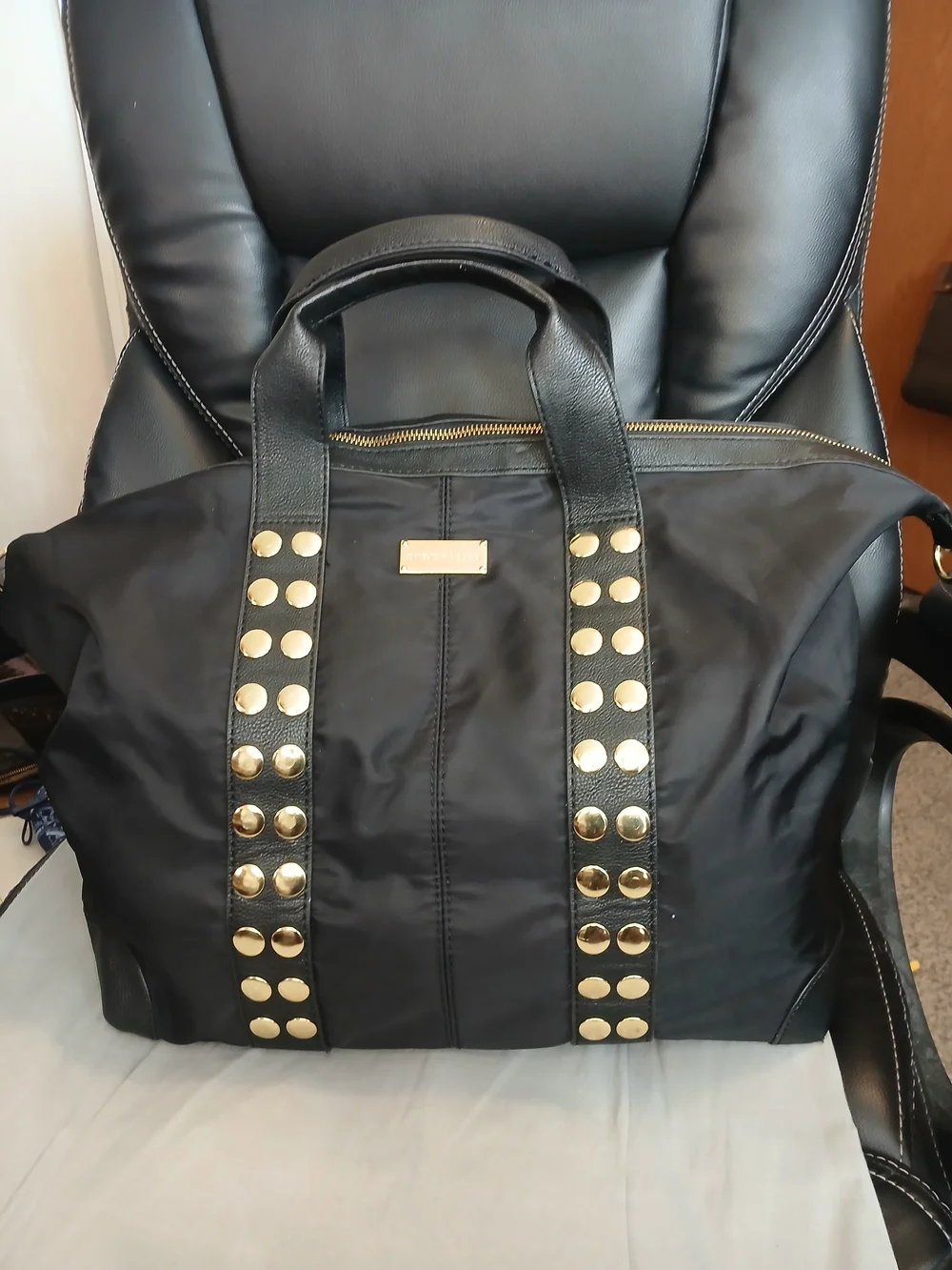 Steve Madden Black Weekend Bag with Gold Stud Detailing